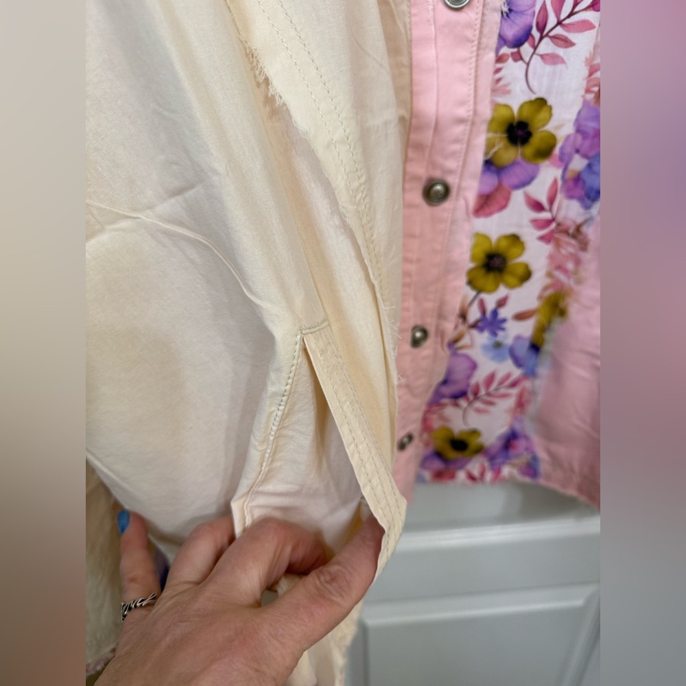 H210 POL L pp28 Patchwork Floral Button Jacket in Pink & Cream Top - Picture 7 of 15